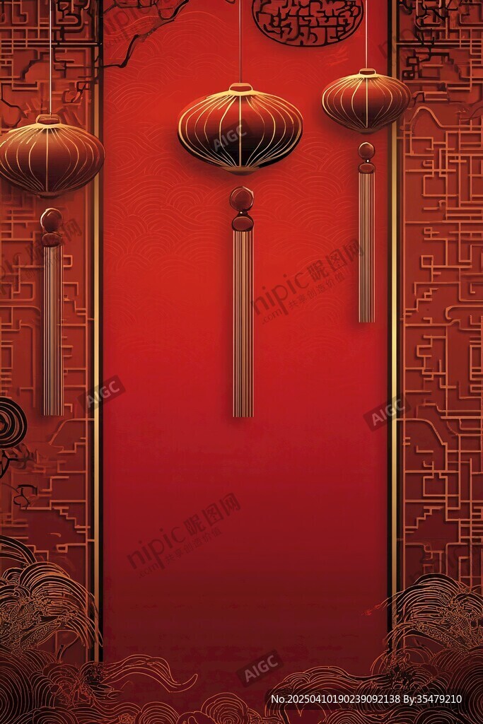 中式紅底燈籠喜慶背景圖