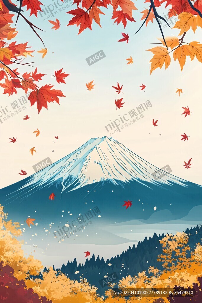 秋日富士山楓葉美景