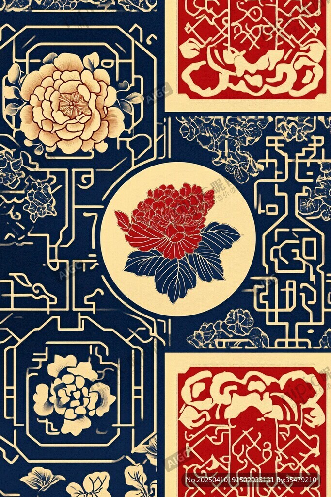 中式古典花卉幾何圖案紋樣
