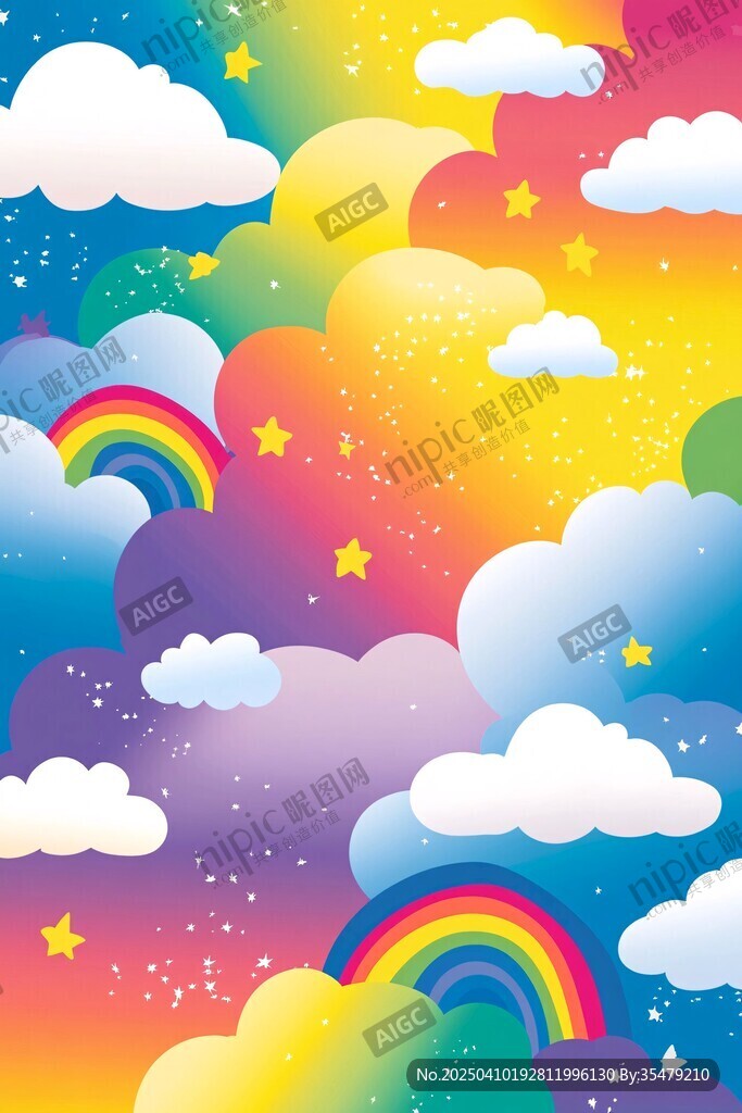夢幻彩虹云朵星空背景圖