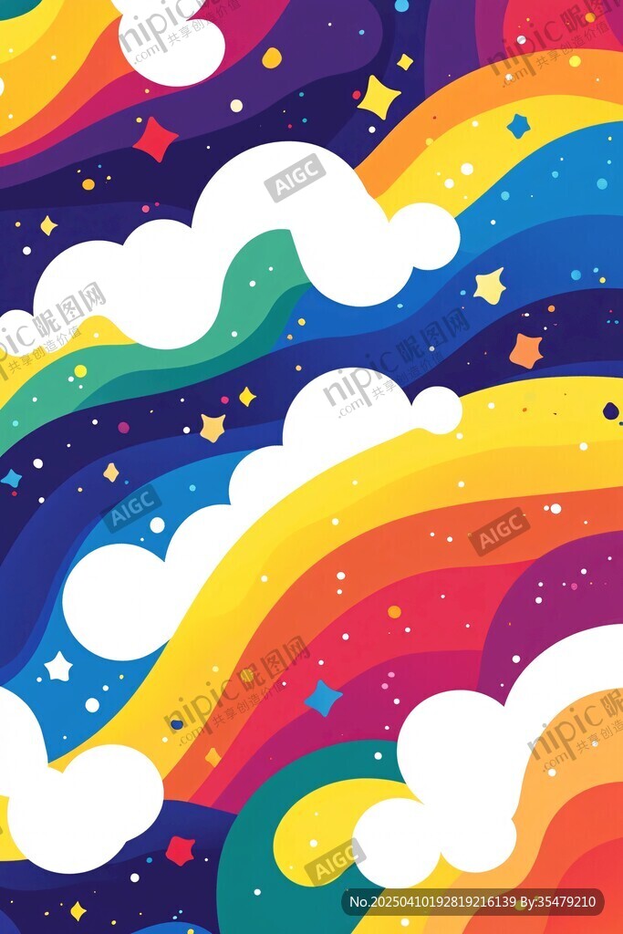 夢(mèng)幻彩虹云朵星空插畫