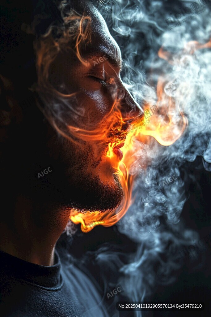 男子口中噴出熊熊火焰