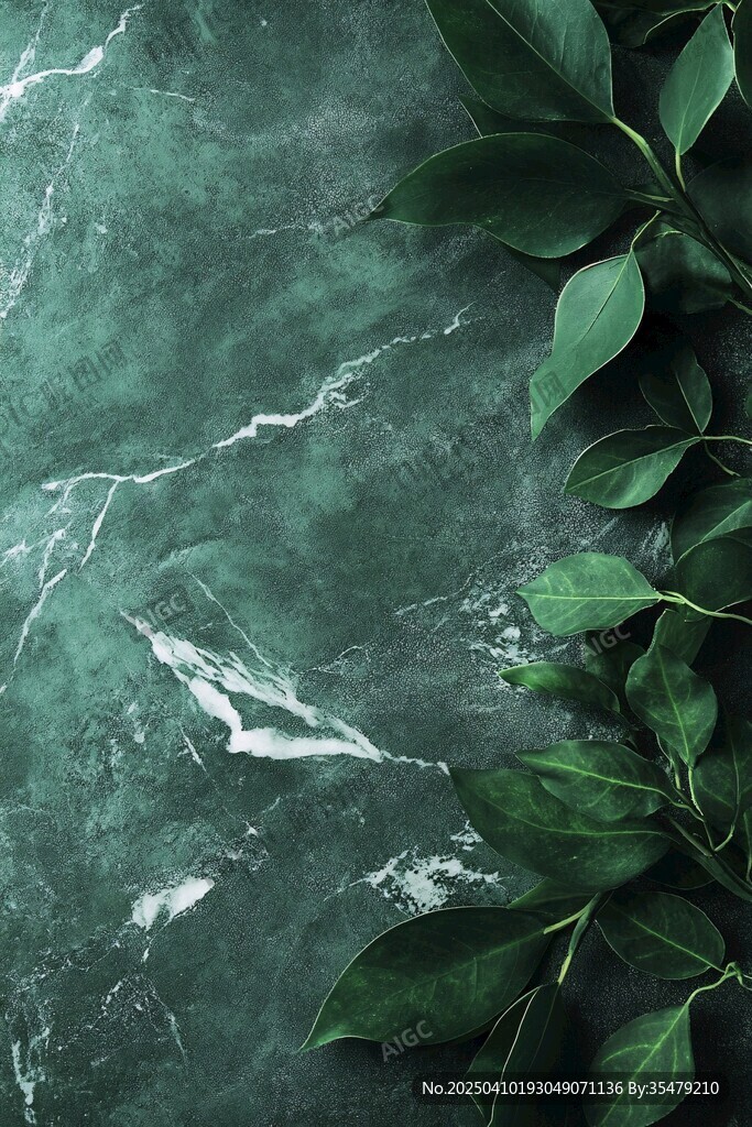綠大理石配清新綠葉背景