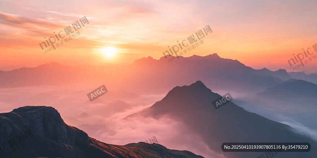 日出云海間的壯美山景