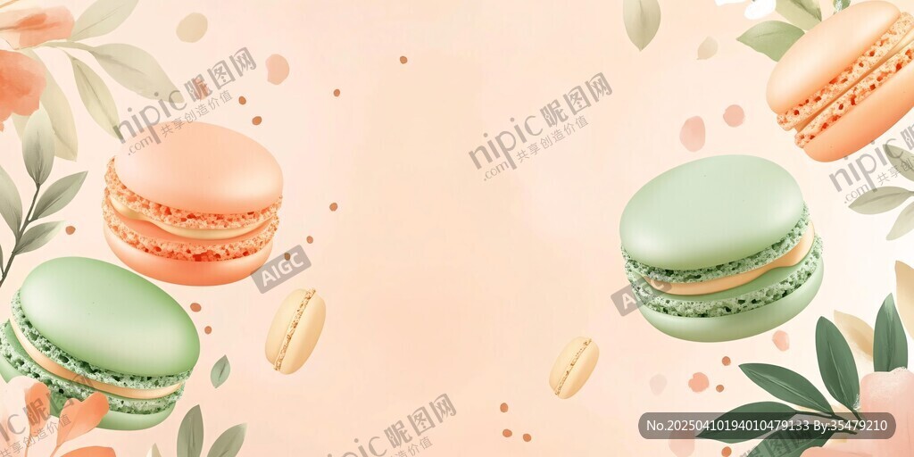 甜美馬卡龍與清新花卉背景