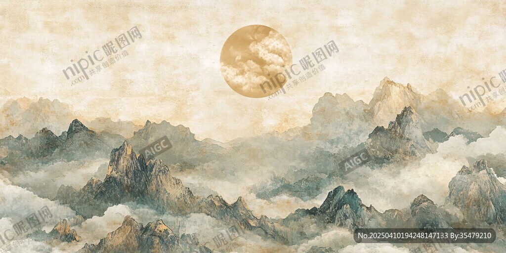 月夜群山云海詩意畫卷
