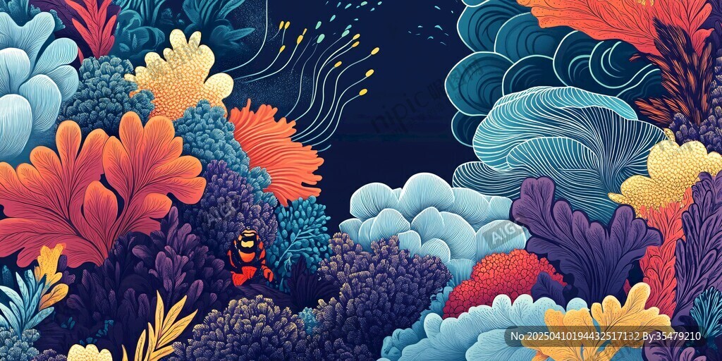 夢幻海底植物景觀插畫