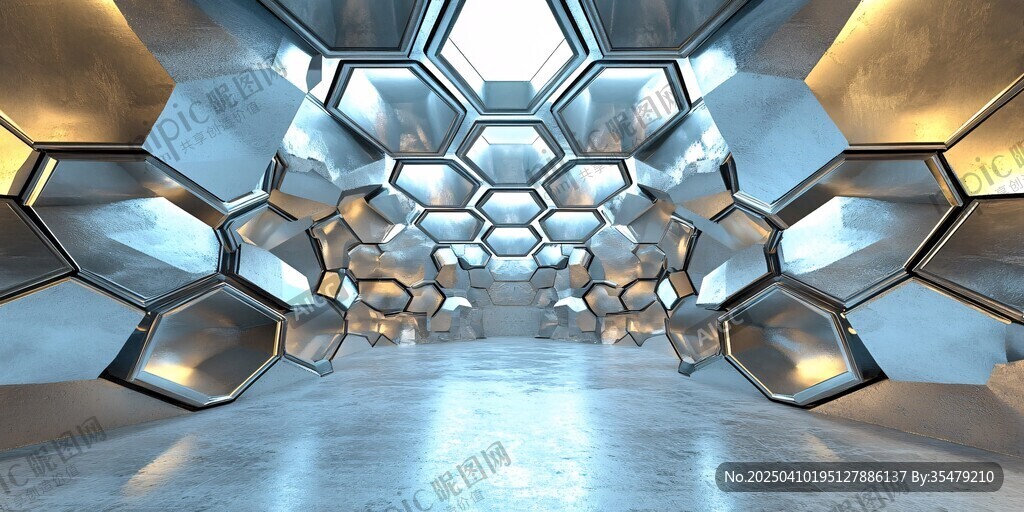 科幻風六邊形金屬未來空間