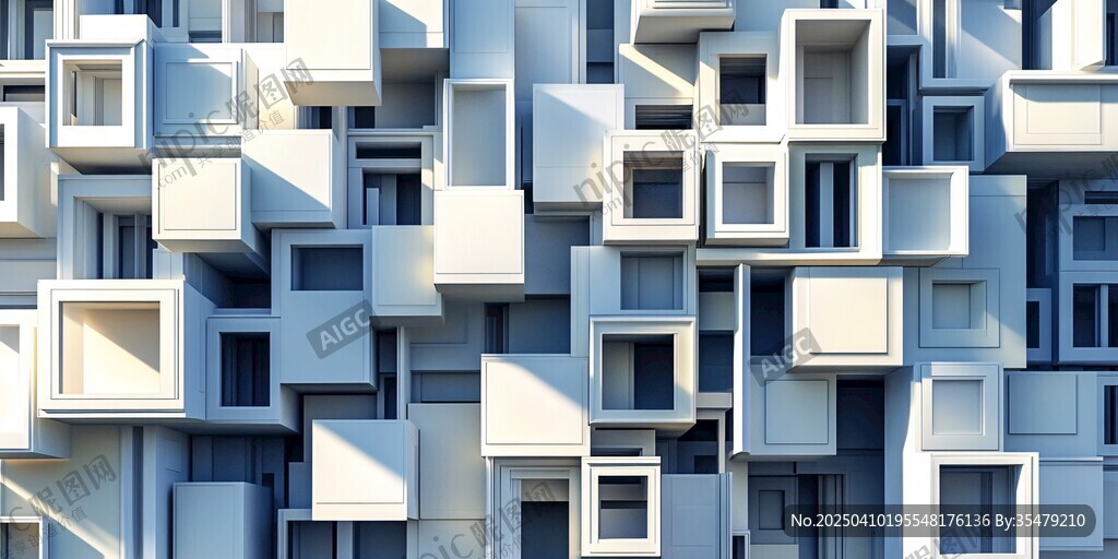 立體方塊構成的抽象建筑景觀