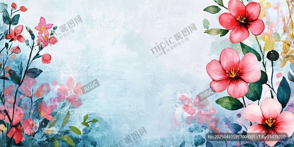 清新花卉水彩背景圖