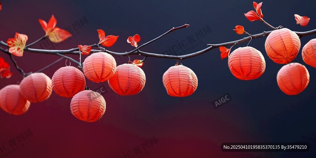 紅燈籠映紅葉喜慶景象