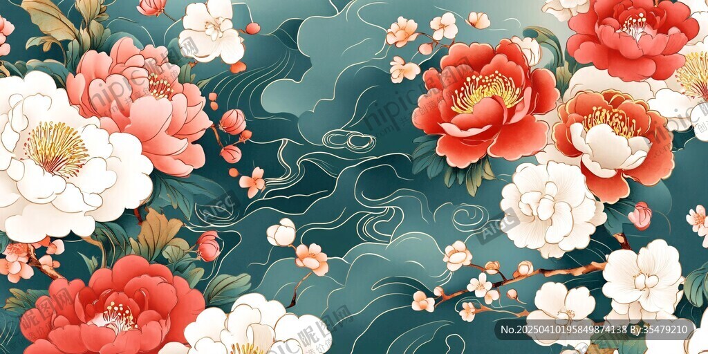 中式牡丹花卉?chē)?guó)風(fēng)紋理圖案