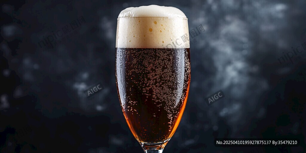深色泡沫啤酒特寫