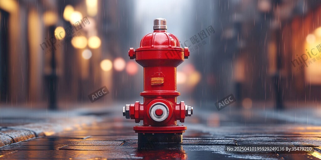 雨夜中的紅色消防栓