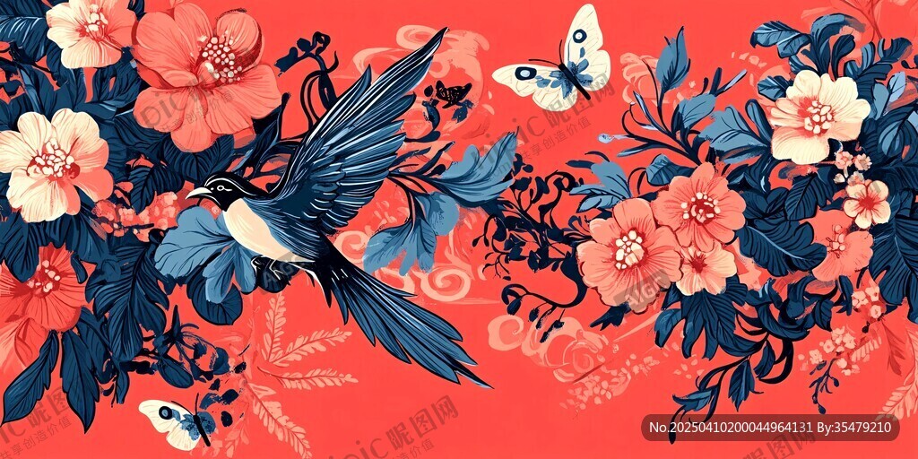 花鳥蝶繪就中式浪漫圖景