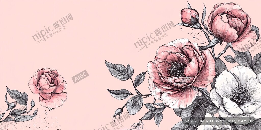 粉色花卉插畫 優雅浪漫風