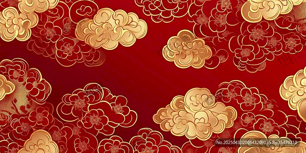 紅色背景上的金色云紋圖案