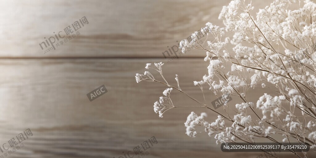 素雅白花與木質背景
