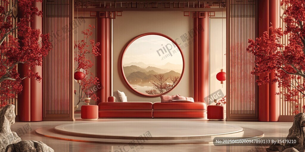 中式紅韻雅致室內(nèi)景觀