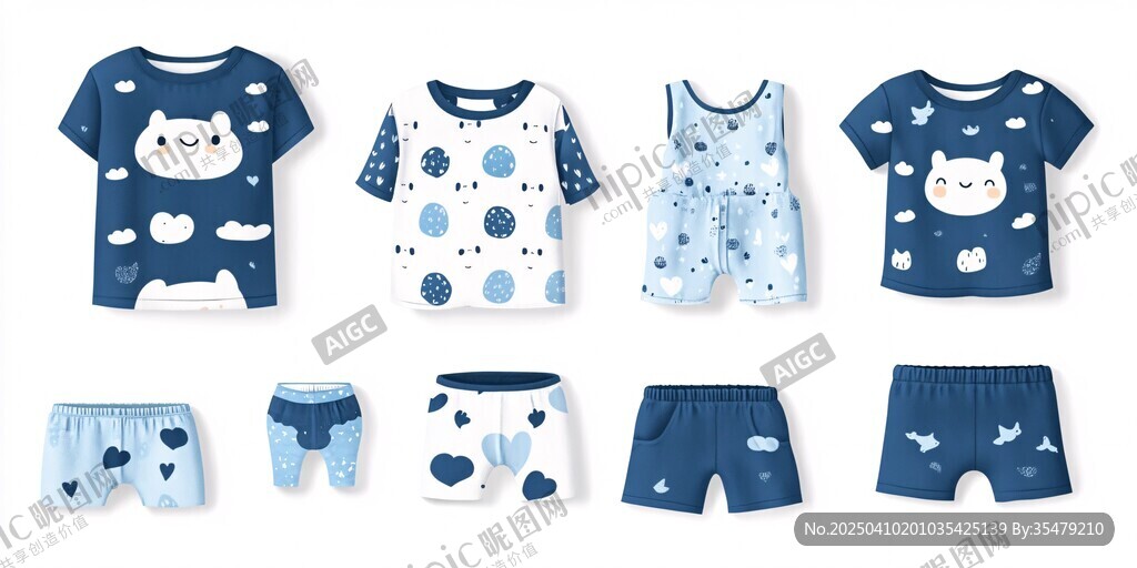 可愛風(fēng)寶寶藍(lán)白系服裝套裝