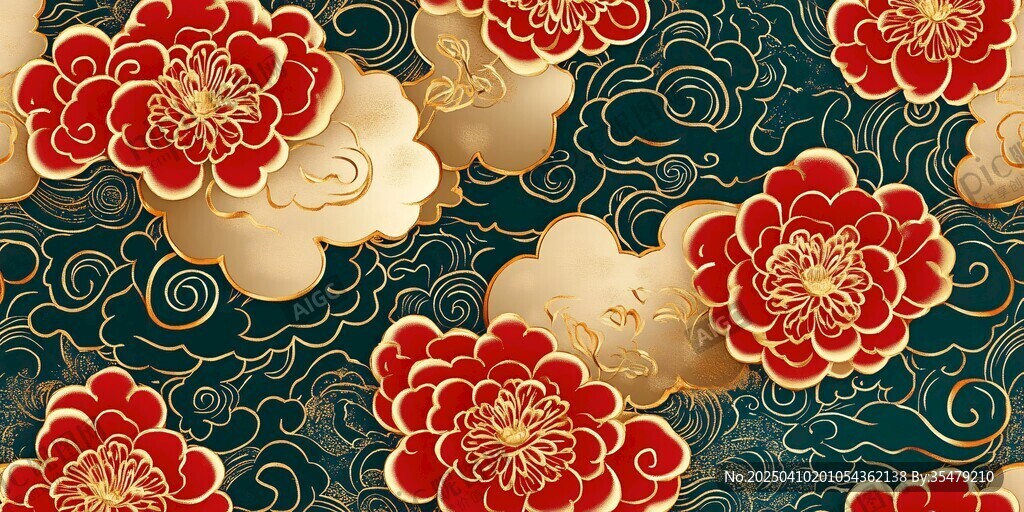 中式繁花祥云紋理圖案