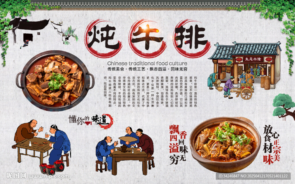 燉牛排背景墻