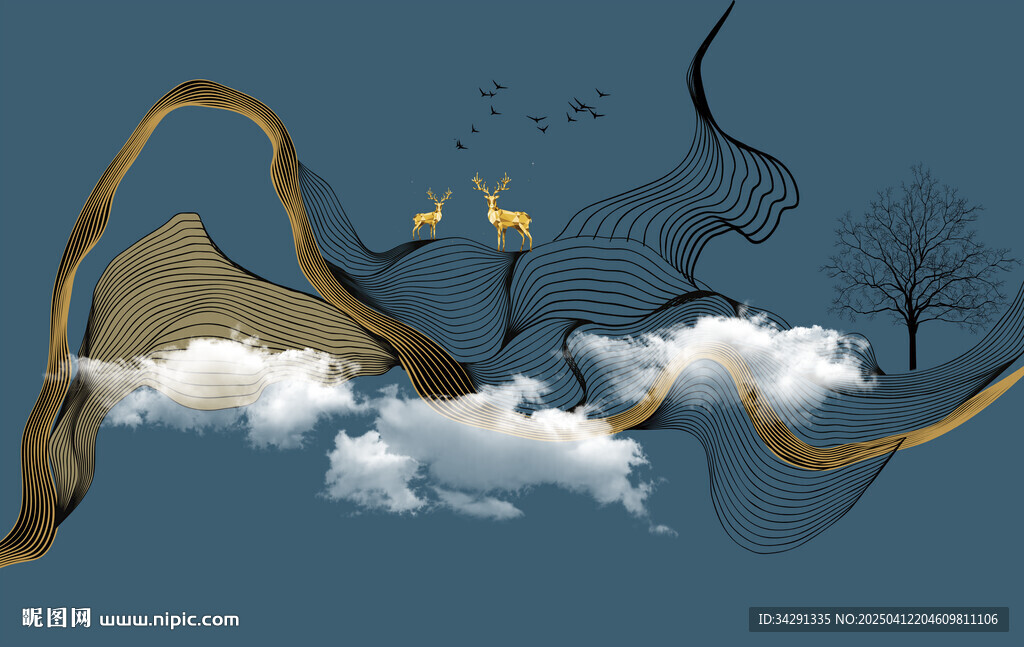 原創(chuàng)現(xiàn)代藝術(shù)靛藍(lán)水墨山水