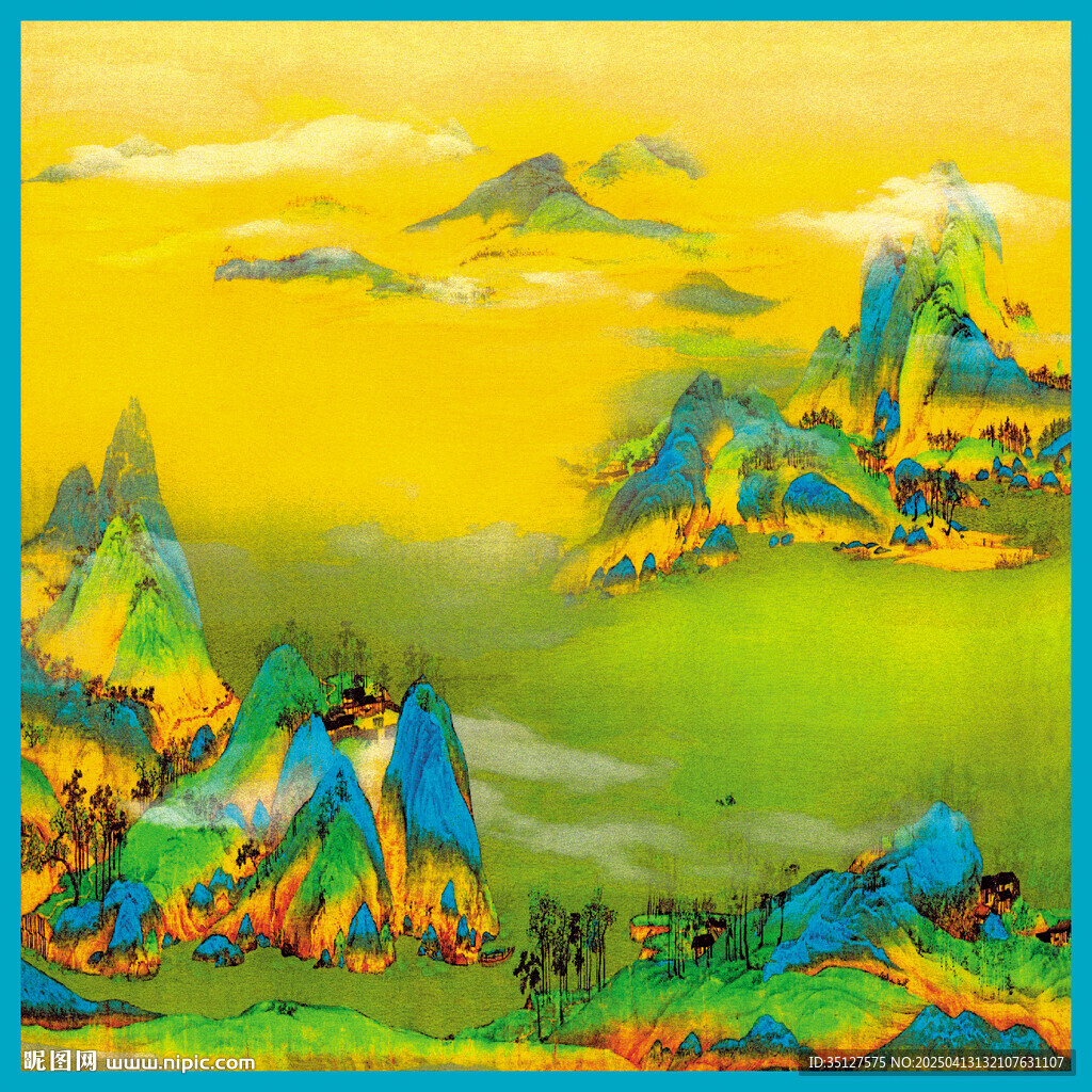 大牌  山水畫  復(fù)古方巾  