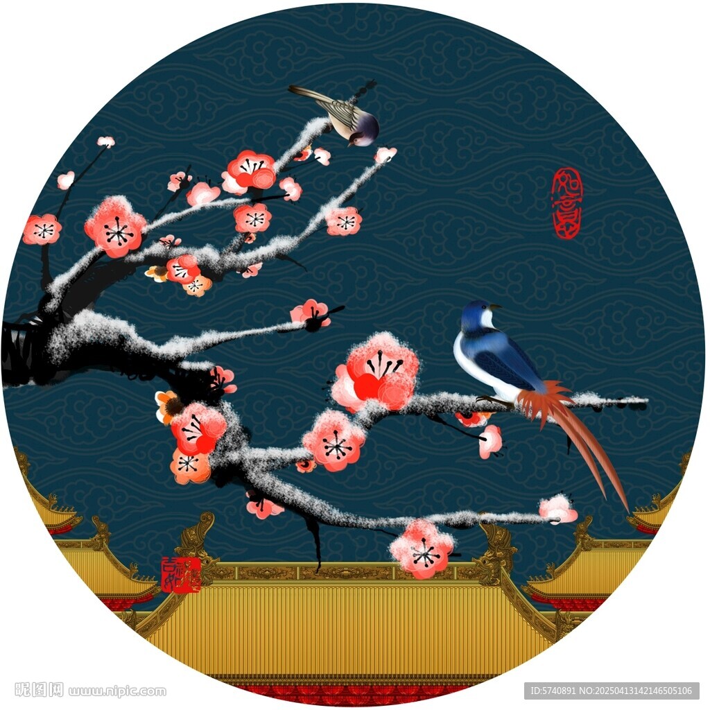 新中式圓形裝飾畫