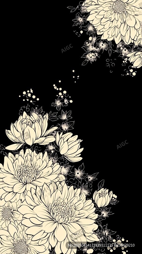 黑白花卉圖案裝飾背景
