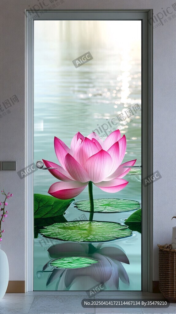 粉色荷花玄關(guān)裝飾畫