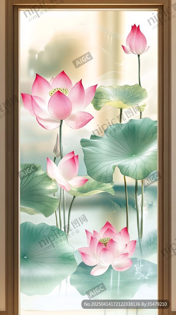 中式水墨風(fēng)荷花雅致圖景