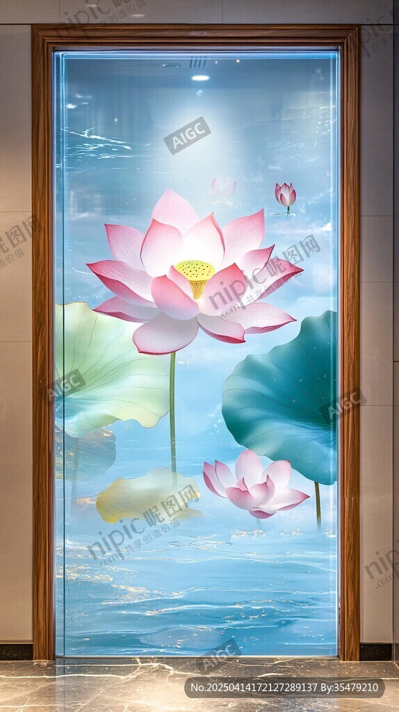 夢(mèng)幻荷花玄關(guān)藝術(shù)玻璃畫