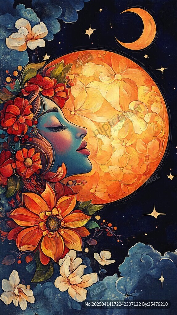 月夜花顏女神夢(mèng)幻插畫