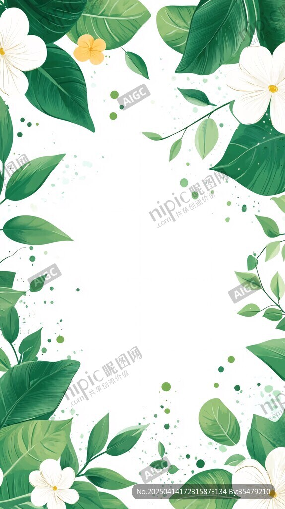 清新花卉綠葉邊框圖案