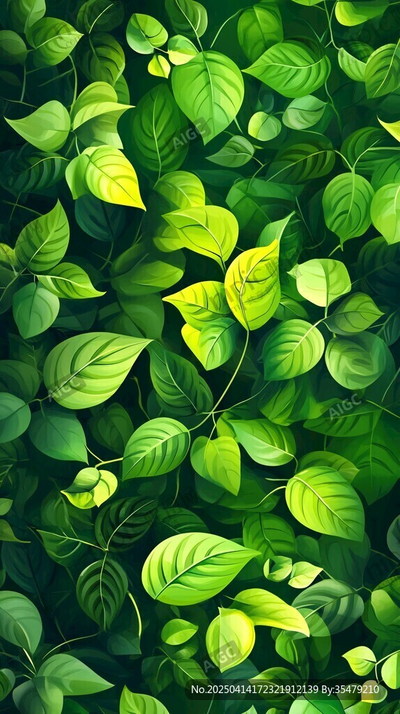 清新綠葉無縫背景圖案