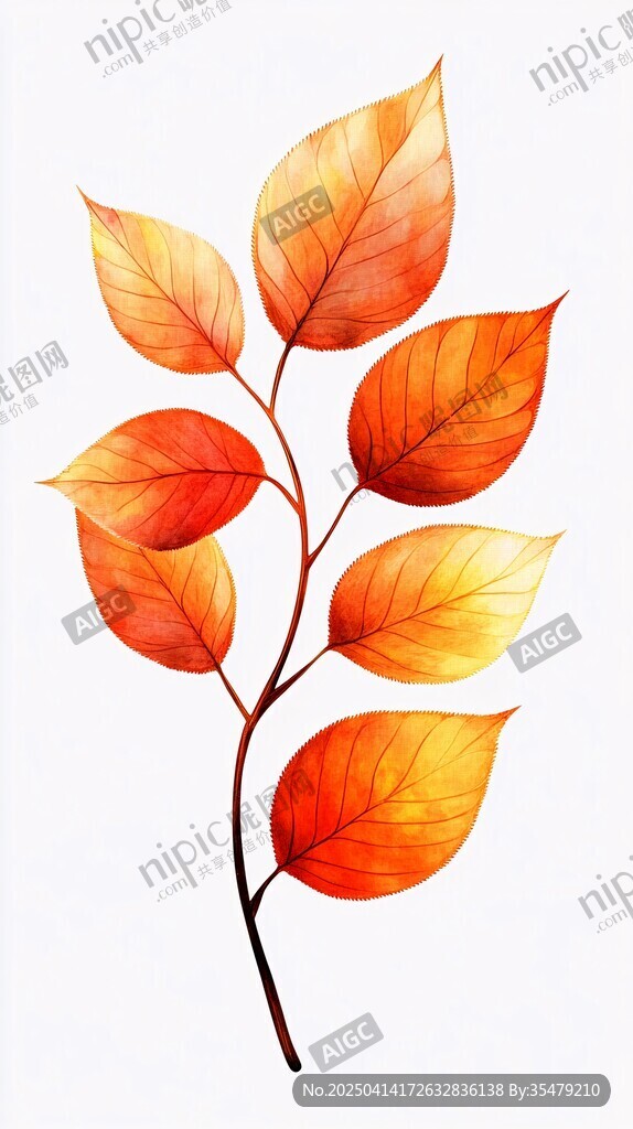 秋日橙黃樹(shù)葉水彩插畫(huà)