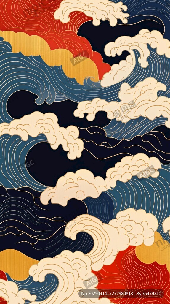 日式海浪云紋傳統(tǒng)圖案