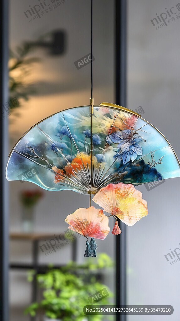 中式古風(fēng)折扇花朵風(fēng)掛飾