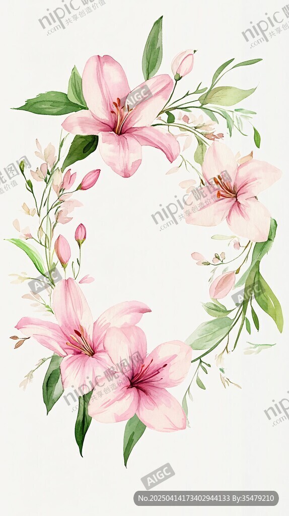 粉色百合花環(huán)形插畫