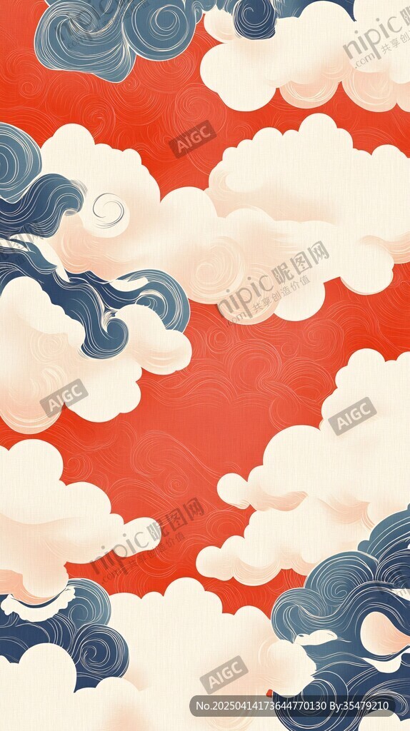 中式紅底云紋夢幻背景圖