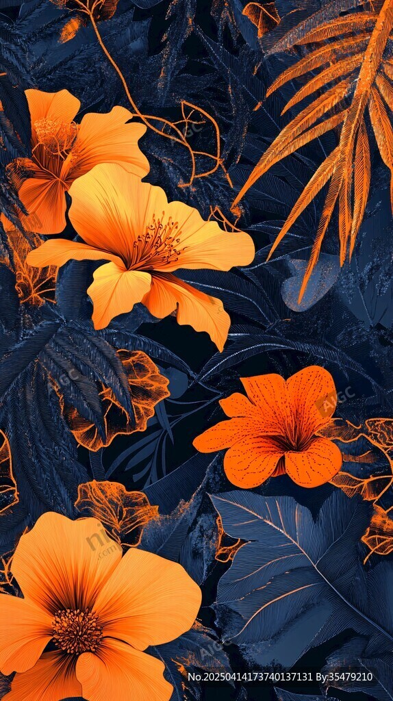 夢(mèng)幻橙色花卉與深色葉片