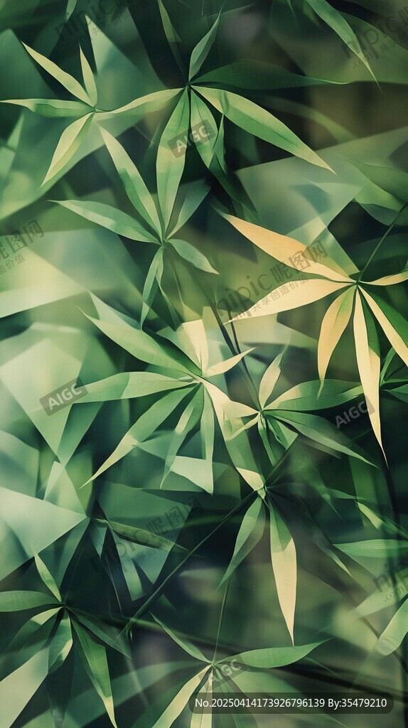 翠綠竹葉的夢(mèng)幻幾何圖案