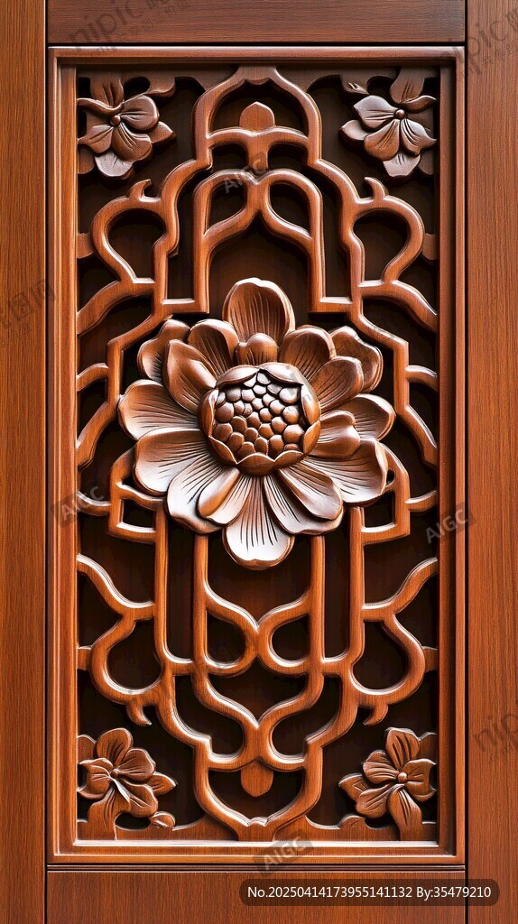 中式木雕花卉鏤空裝飾圖案