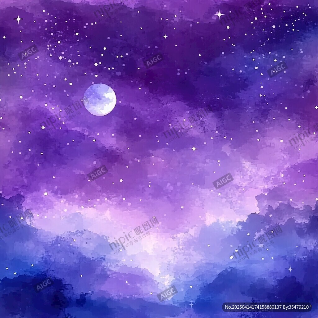 夢(mèng)幻紫色星空月夜美景