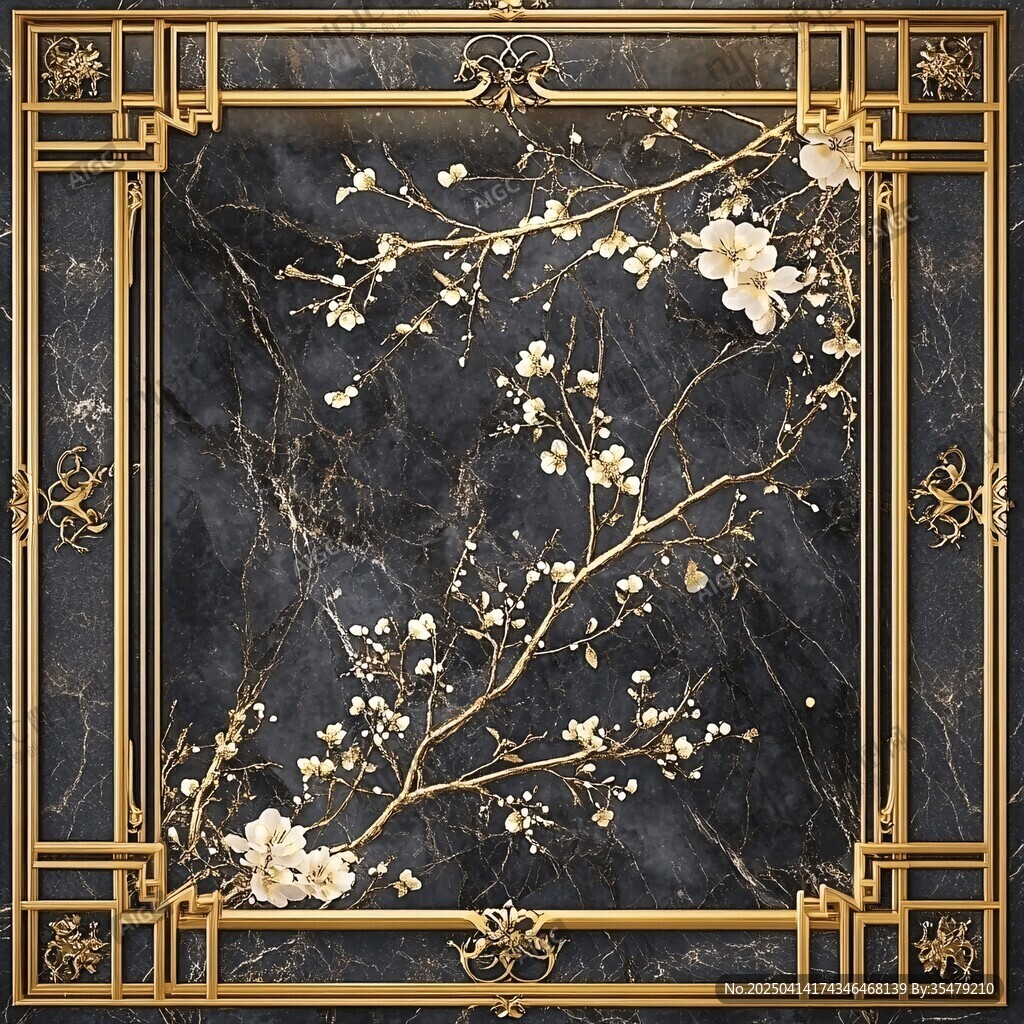 黑金中式梅花紋理裝飾圖