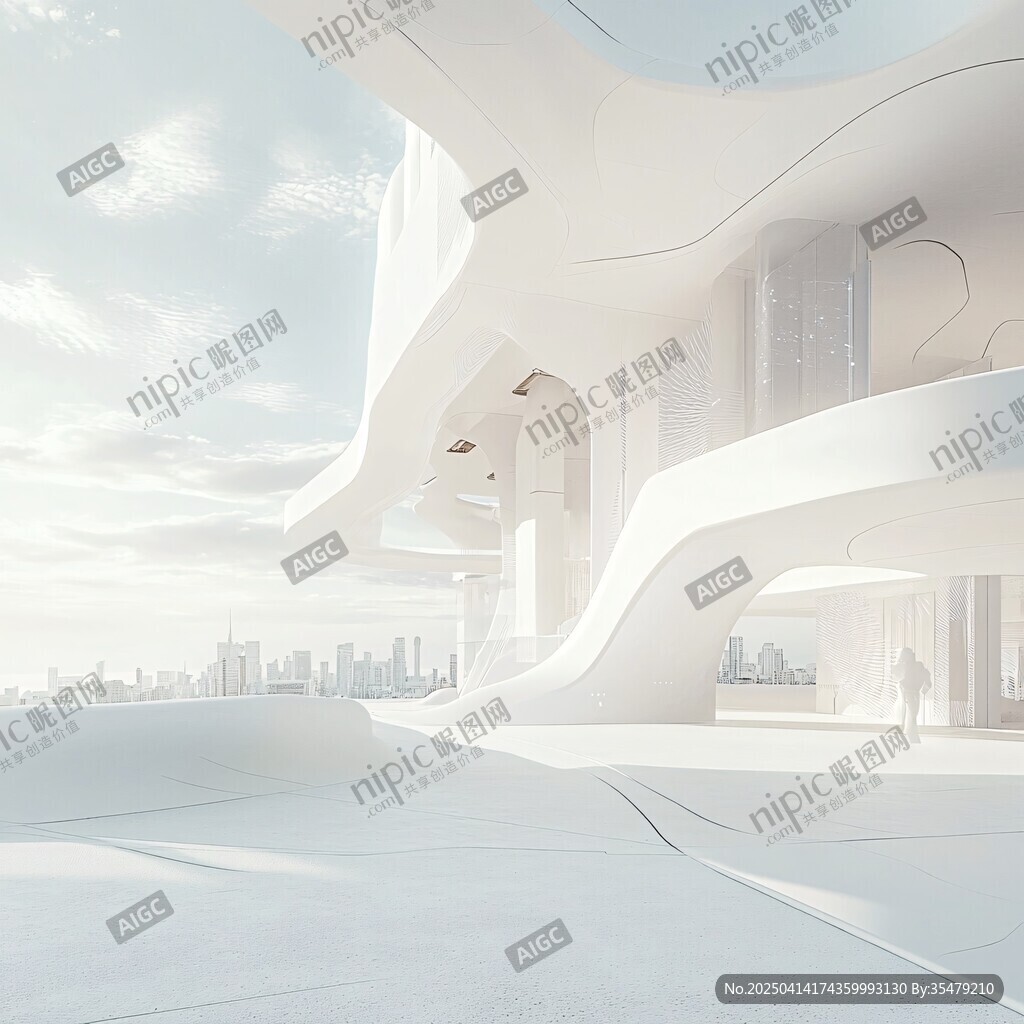 未來感白色流線型建筑空間