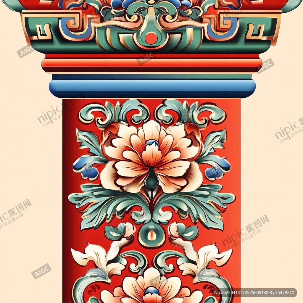 中式傳統(tǒng)柱體花卉精美紋飾