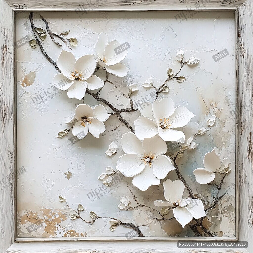復(fù)古框中玉蘭花藝術(shù)裝飾