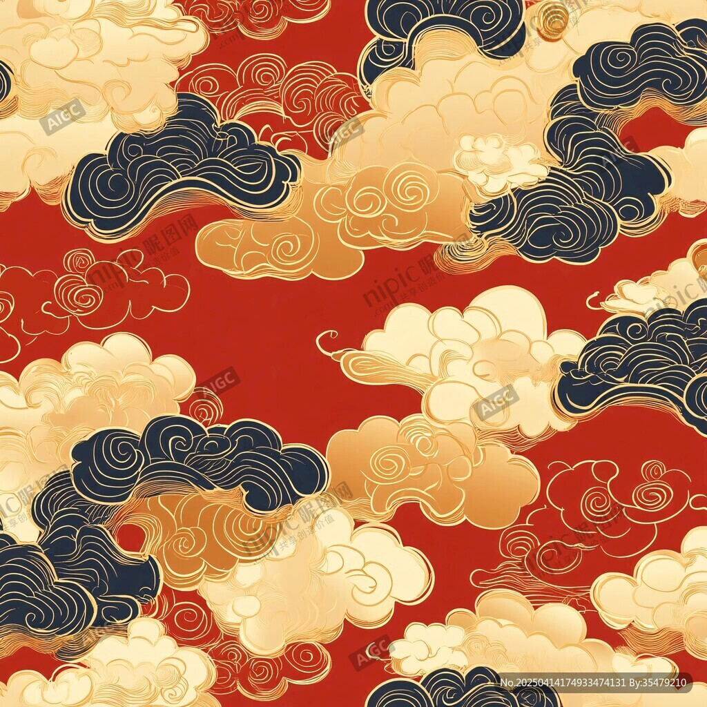 中式云紋紅底吉祥圖案